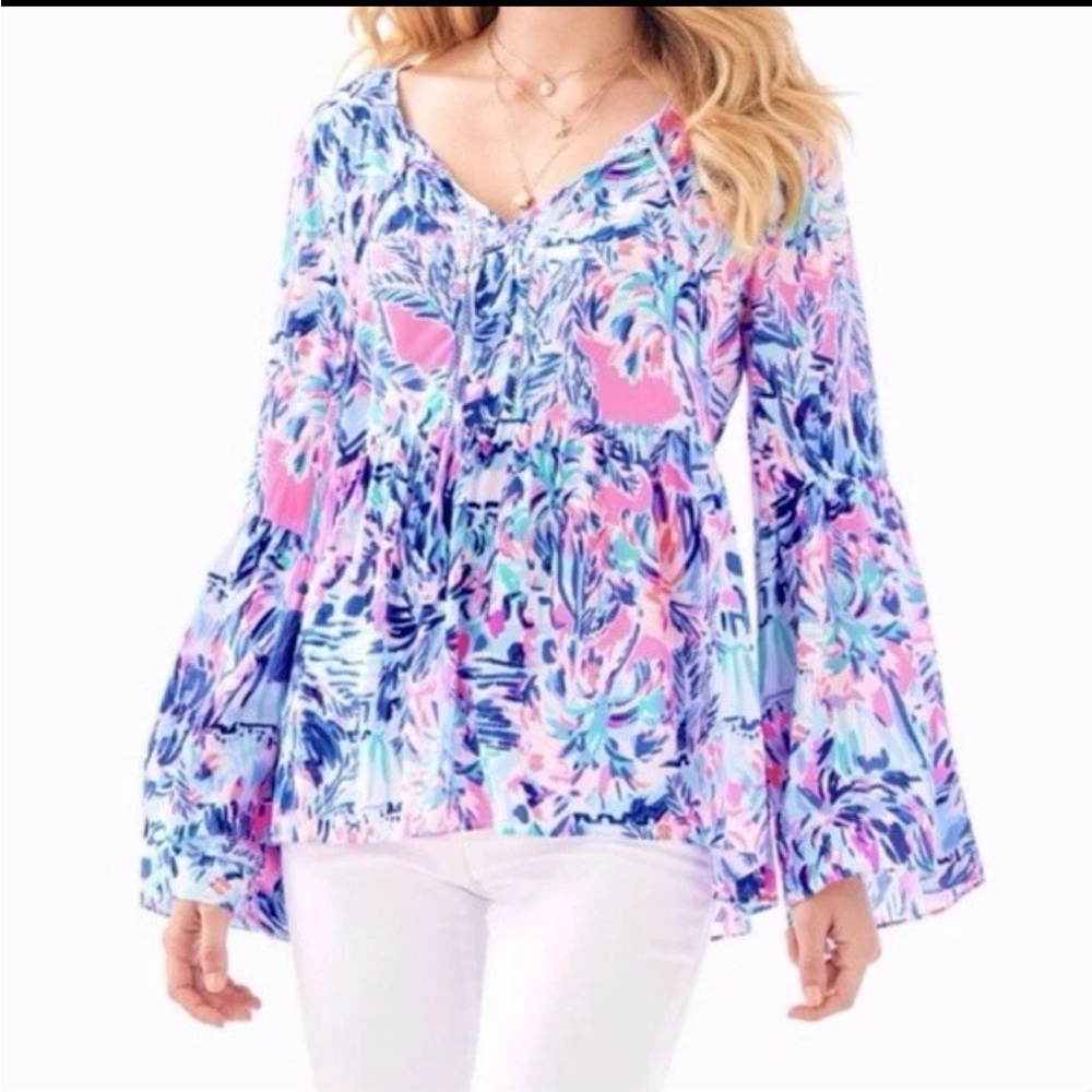 Lilly Pulitzer Khali Bell Sleeve Top Blouse in Cabana XS